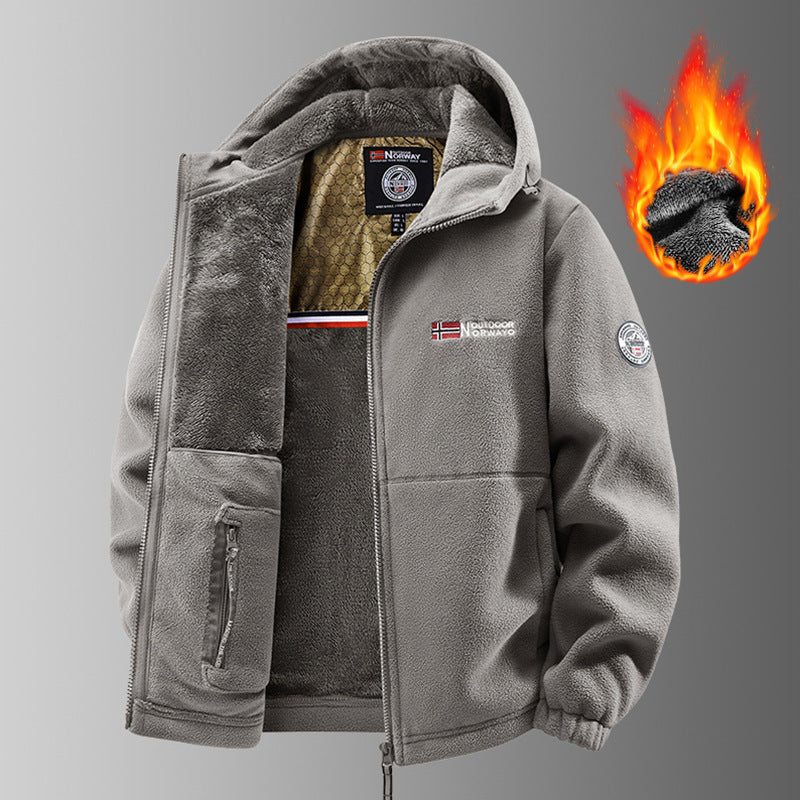 Men's Loose Casual Hooded And Velvet Printed Jacket