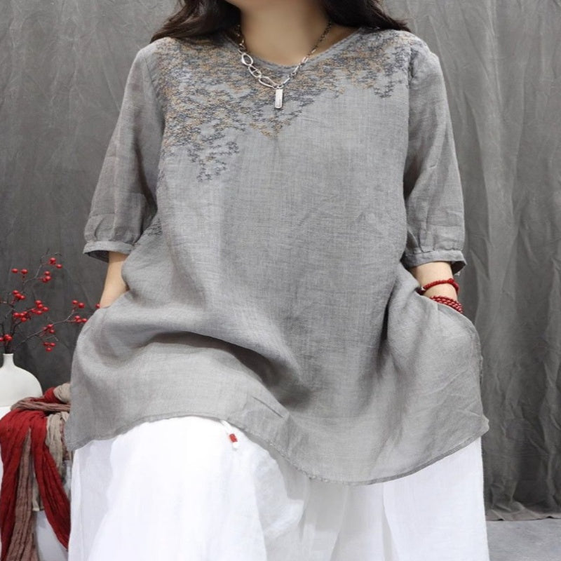 Linen Embroidered Top.