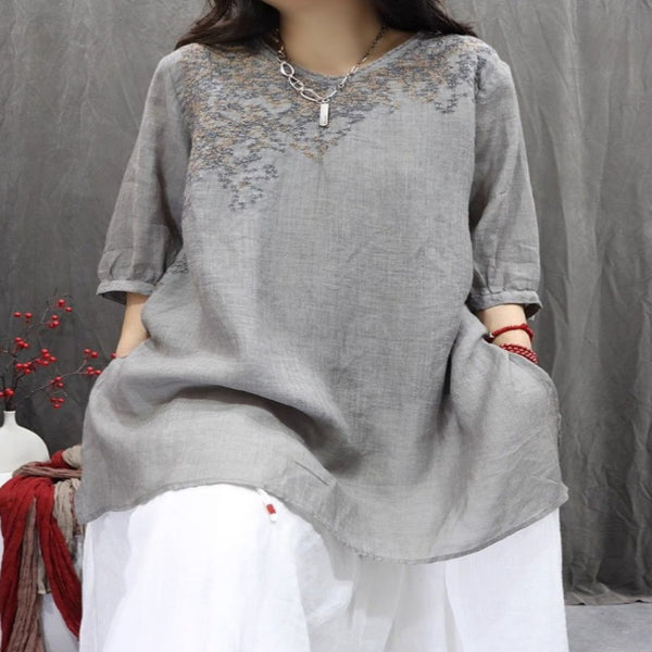 Linen Embroidered Top.