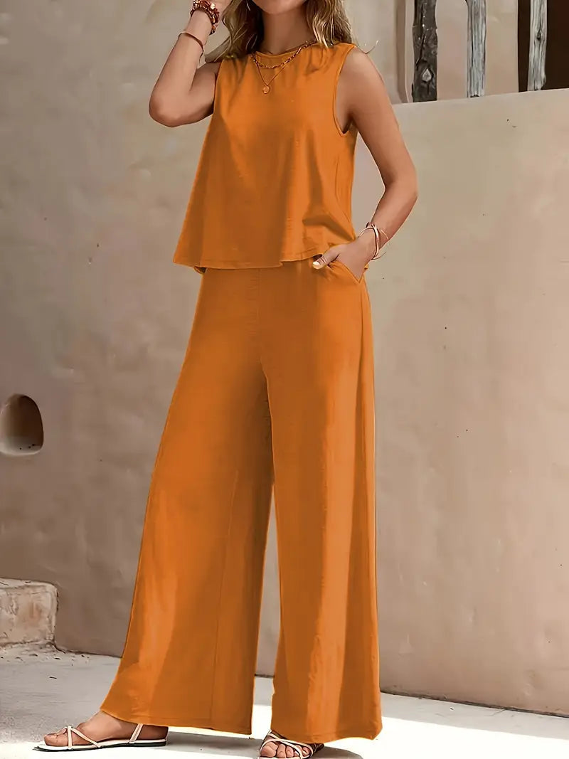 Women's Two Pieces Linen Outfit for Summer