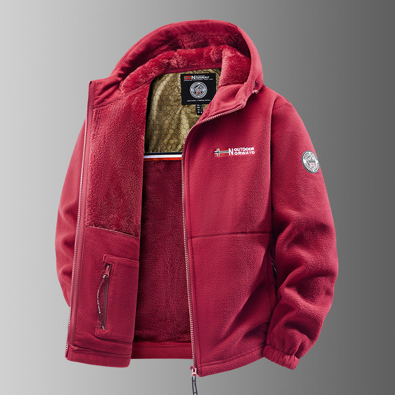 Men's Loose Casual Hooded And Velvet Printed Jacket