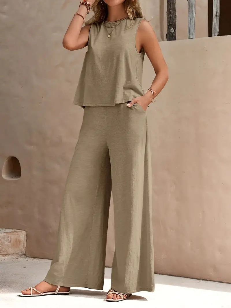 Women's Two Pieces Linen Outfit for Summer