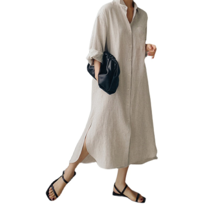 Oversized Shirt Dress Over Knee Long Slit