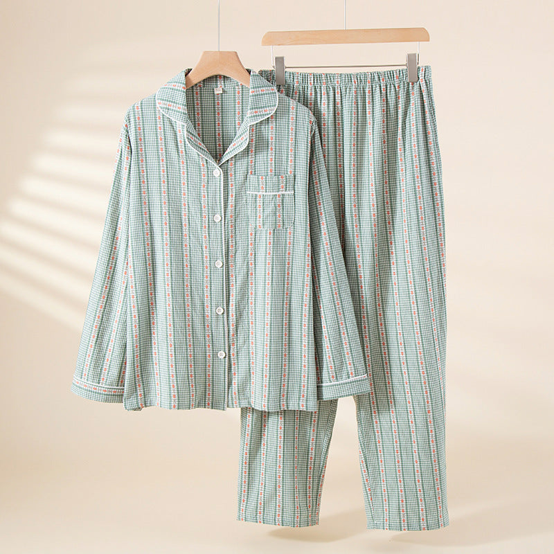 Class A 100 Cotton Double-Layer Yarn-Dyed Jacquard Women's Loungewear Set