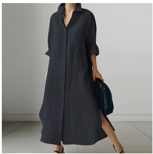Oversized Shirt Dress Over Knee Long Slit