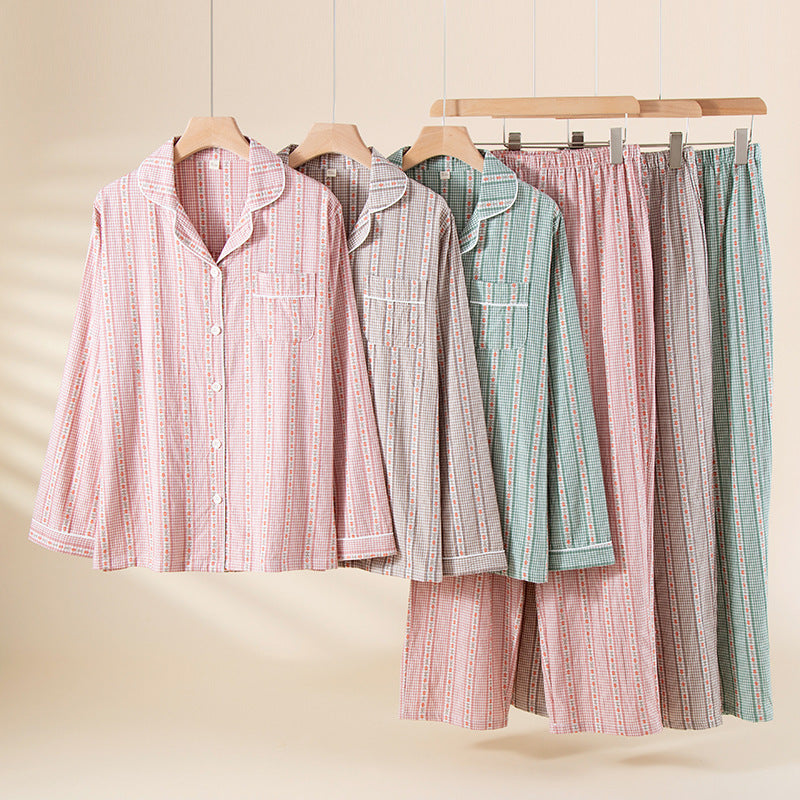 Class A 100 Cotton Double-Layer Yarn-Dyed Jacquard Women's Loungewear Set