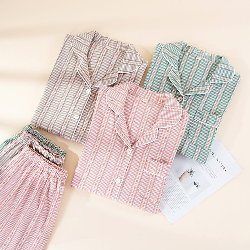 Class A 100 Cotton Double-Layer Yarn-Dyed Jacquard Women's Loungewear Set