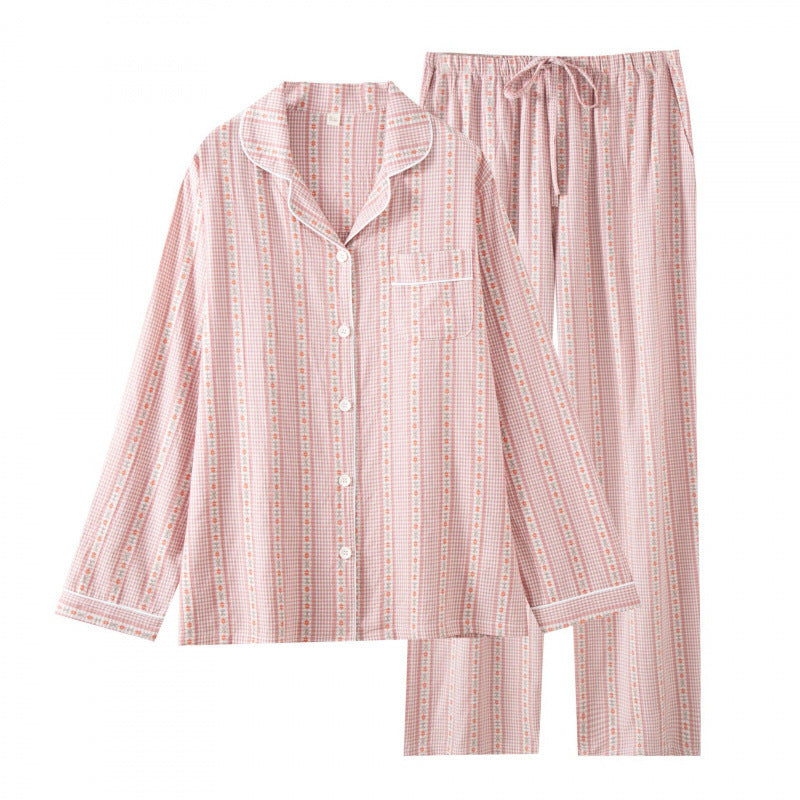Class A 100 Cotton Double-Layer Yarn-Dyed Jacquard Women's Loungewear Set